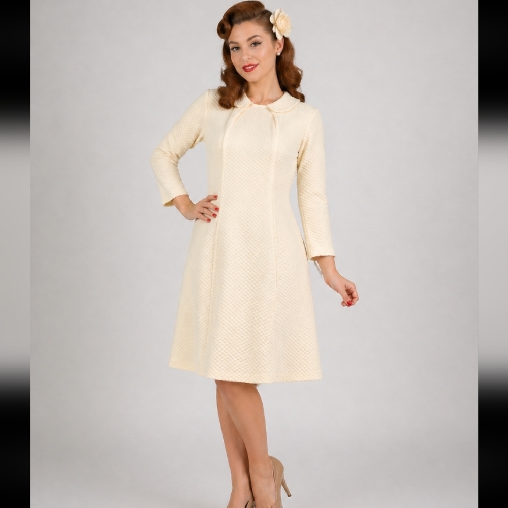 VINTAGE Handmade Waffle Knit Long Sleeve Collard Dress S
